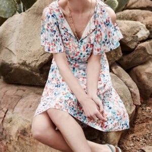 Maeve Anthropologie Dress Cold Shoulder Flutter Sleeve Dress Womens Small Dots